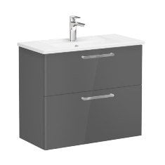 Vitra Root 68112 Lavabo Dolabı, Çift Çekmeceli, Dar, 80 Cm, Parlak Antrasit, Köşeli Lavabolu